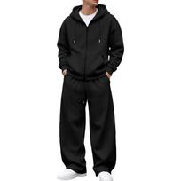 Men's Winter Hooded Zip-Up Hoodie and Sweatpants Set - Casual Loungewear Tracksuit XL juoda