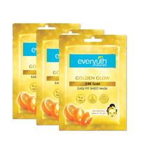 Everyuth Naturals Golden Glow 24K Gold Sheet Mask Pack Of 3 For Radiant Skin Hydration Instant Glow Face Mask Easy Fit Biodegradable Design beige