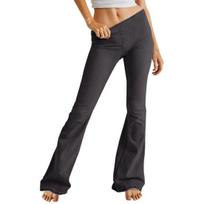 Lady Jeans Elastic Slim Fit Flared Leg Mid Waist Solid Color Long XXL juoda