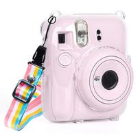 1 vnt. Blizgantis fotoaparato dėklas Instax Mini 12, permatomas su blizgučiais, krepšys su dirželiu Instax Mini 12 white