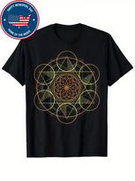 Men's Prana Art Yoga Mandala T-Shirt - Sacred Geometry Meditation Design, Black XXXL