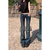 Women's Ultra Low Rise Flare Jeans Slim Fit Bootcut Jeans Vintage Washed Denim Pants Two Length Medium Stretch Y2K Sexy Trousers XS