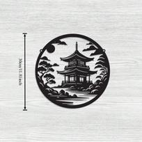 Japanese Temple Bonsai Metal Wall Art, Asian Garden Decor Gift 1PC black