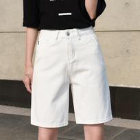 Women's High Waist Straight Leg Denim Bermuda Shorts Loose Plus Size Casual Jeans Shorts Solid Color Summer Walking Shorts XS balta