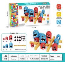 Children’s Tic-Tac-Toe Nesting Dolls: Interactive Two-Player Chess & Card Game - Educational Toy blue