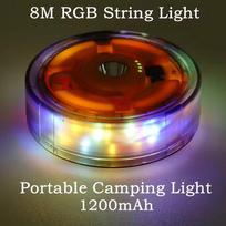 1200 mAh nešiojama kempingo lemputė, lauko palapinės šviesos juosta, dekoratyvinis apšvietimo girlianda, 8 m, RGB spalvas keičianti atmosferinė girlianda RGB red