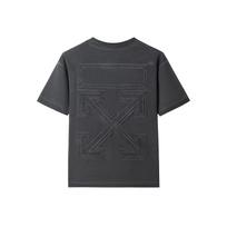 Off-White Vintažiniai dvigubo sluoksnio, aplikacijomis apjuosti, siuvinėti, strėlių motyvo madingi, lengvo prabangos, universalūs trumparankoviai marškinėliai Unisex viršutinė dalis OFFTEGWAS175Q XL gray