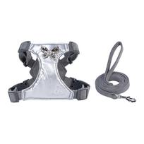 Luxurious Trendy Suede Dog Chest Harness Soft Adjustable Anti-lost Pet Harness Leash Set for Outdoor Activities Laisse Chiens (Silver,XXS) sidabras