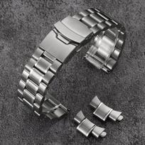 Curved End Solid Stainless Steel Strap 18mm 20mm 22mm 24mm Men's Metal Double Press Folding Buckle Bracelet Watch Band for Seiko 22mm sidabras