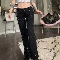Women's Low Rise Flare Jeans Slim Fit Bootcut Jeans Micro Stretch Denim Pants Metal Ring Streetwear Trousers S juoda