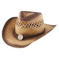 Hand-Woven Natural Raffia Spray Paint Bull Head Decoration Men And Women Western Cowboy Hat L（58-60cm） beige