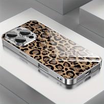 Šaunus blizgantis leopardo rašto stiklinis galvanizuotas telefono dėklas, skirtas iPhone 17 16 15 14 13 12 11 Pro Max Plus 16E 17Air dangtelis iPhone 14 Plus black