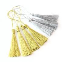 30pcs Gold Silver Color Tassels Polyester Silk Fringes with Cord Loop For DIY Handmade Bookmark Keychain Jewelry Decor Materials 40mm auksas