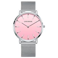 New Women Watch  Top Brand Luxury Ultra Thin Mesh Quartz Watches for Women Fashion Sports Waterproof Watch Ladies sidabrinės rožinės spalvos