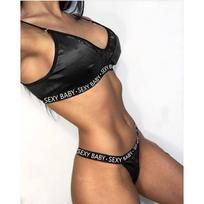 Seksualus apatinis trikotažas seksualus satino nėrinių trijų dalių bikini liemenėlės komplektas S juoda