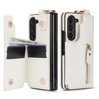 Samsung Z Fold7/Fold6 Zipper Leather Phone Case with Ring Wallet Galaxy Z Fold7 balta