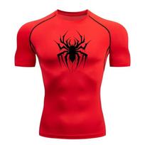 Men's Compression Printed Short Sleeve T-shirt, Athletic Workout & Running Top, Stretch, Breathable & Quick-Dry RL818 S red
