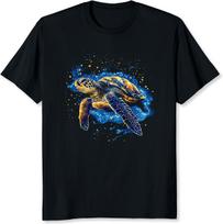 Sea Turtles in Space Shirt for Men Ocean Meets Galaxy Graphic Tees Men Black Short Sleeve T-Shirt S