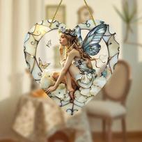 New 1Pcs Magical Fairy Magic Night Fairy Suncatcher Stained Glass Acrylic Heart Wall Hanging Home And Garden Outdoor Decorative Quality white
