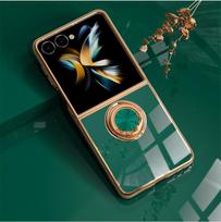 Phone Case For Samsung Galaxy Z Flip 7 flip7 Silicone Stand Beautiful plating Metal Ring Holder Cover Galaxy Z Flip7