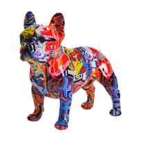Modern Graffiti Bulldog Statue Resin Animal Decoration Art Figurine for Entryway Office Home Decor red