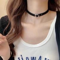 Fashion Punk Black Leather Choker Belt Buckle Necklace for Women Men Personality Hip Hop Rock Neck Strap Y2K Jewelry Accessories juoda