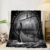 Viking Ship At Sea Blanket Flannel Blanket for bed, sofa, Camping, Hiking, Picnic Essentials, gift for family Fan gifts 75x90cm