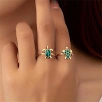 2pcs/set Boho Ocean Theme Sea Turtle Ring for Women Red Green Enamel Beach Vacation Finger Ring Summer Party Aesthetic Jewelry resizable