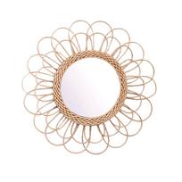 40cm Kabantis veidrodis Rotango Saulėgrąža Apvalus sieninis veidrodis Dekoras Boho Nendriniai Veidrodžiai Makiažui beige