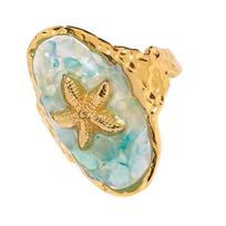 Oval Sea Star Adjustable Ring For Women Blue Ocean Vacation Jewelry Stainless Steel Lightweight Everyday Wear