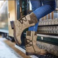 European and American medium tube large size flat bottom Martin boots women's autumn and winter new square heel rear strap thin leather boots 35