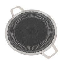 Korėjietiška keptuvė grilis Nerūdijančio plieno Neadherentinė Dviguba rankena Apvali BBQ plokštė Indukcinei kaitlentei Lauko stovyklavimui Barbekiu 34cm/13.4in gray