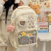 Mokyklinė kuprinė japoniška permatoma skausmo krepšys paauglio mokyklinė kuprinė moteriška nauja didelės talpos kompiuterio kelioninė kuprinė studento klasės kuprinė Single package (with tie plate included) balta