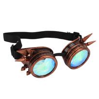 Halloween Kaleidoscope Rave Goggles Rainbow Crystal Lenses Adjustable Trippy Psychedelic Steampunk Goggles Copper Color black