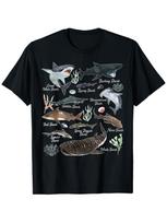 Ocean Marine Sea Educational Shark pattern -100% cotton summer short-sleeved O-neck men's printed T-shirt. S