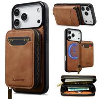 2 viename Nuimamas Magnetinis Užtrauktukas Kortelių Lizdas Piniginė Odinis Dėklas iPhone 17 Pro Max 16 Plus 15 14 13 12 Dėl Magsafe Maišelio Dangtelio iPhone 13 Pro ruda