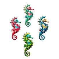 4 Pcs Wood Seahorse Wall Decor Vintage Sea Life Wall Art Ocean Coastal Wall Hanging Sculpture for Home Garden Fence Pool Beach Bathroom Decor Sets