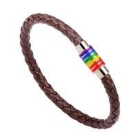 Rankų darbo pintas LGBT odinis apyrankė moterims vyrams gėjų pasididžiavimo vaivorykštės pakabukas apyrankė magnetinis užsegimas apyrankė poros papuošalas dovana juoda