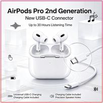High Fidelity Sound AirPods Pro 2 Bluetooth Earbuds USB-C Fast Charge 30H Total Touch Control Precision Acoustic Holes Compatible All Smartphones balta