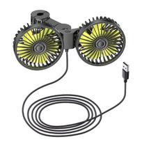 Dviejų galvučių automobilio ventiliatorius, juodas, 5 V USB, 360° sukimasis, tylus, stiprus oro srautas