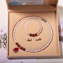 Zhuji Freshwater Pearl Necklace Set: Women's Three-Piece Choker Gift for Mom Mother's Day Live Single Necklace