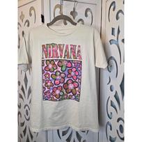 Nirvana Smiley Flower Graphic Tee youthXL Cream Cotton Band Shirt 3XL gray