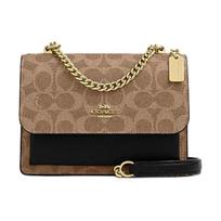 COACH Klare 18 brand logo buckle closure, faux leather and cow leather, shoulder crossbody bag, small, women's, tan and black juoda