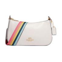 COACH Jes 25 Gold Logo Print Rainbow Shoulder Strap with Zip Closure Pebbled Leather Shoulder Crossbody Bag Medium Women's White auksas