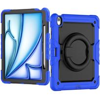 For iPad Air 13 M2 M3 2026, Military Grade Shockproof Protective Silicone Cover 360 Folding Handle Grip + Handle Shoulder Strap iPad Air 13 M2 2024 blue