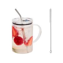 1000 ml stiklinis vandens puodelis su dangteliu ir šiaudeliu, gėrimo stiklinė, stiklinis bokalas, pienas Glass Cup white