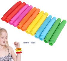 4 Pack Mini Pop Tube Sensory Fidget Toy Colorful Heavy-Duty  for Construction Building Educational Toys for Stress Autism ADHD Random color 4pcs