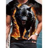 Men 3D Pattern Fire Wolf Graphic Print T-Shirt Summer Oversized Causal T-Shiet Men's Fashion Fitness Short Sleeve Clothing Tops XL black