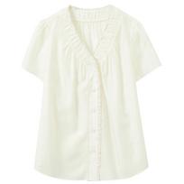 SanCai Women's V-Neck Loose Acetate Short-Sleeve Blouse L