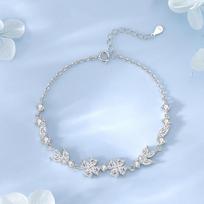 Tichia S925 Sterling Silver Four-Leaf Clover Bracelet for Women - Forest Inspired, Luxury Design with Zircon Flower. 925 Silver white